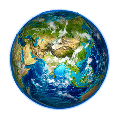 Asia on detailed model of Earth