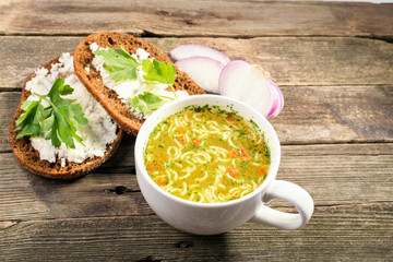 Rye bread with soft cheese and greens