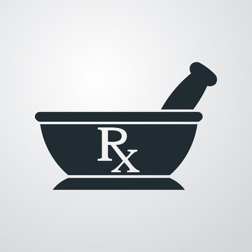 Icono plano mortero con RX en fondo degradado