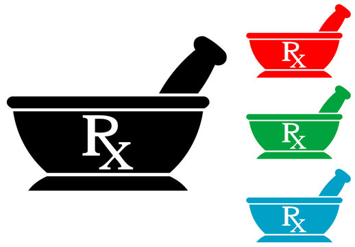 Icono plano mortero con RX varios colores