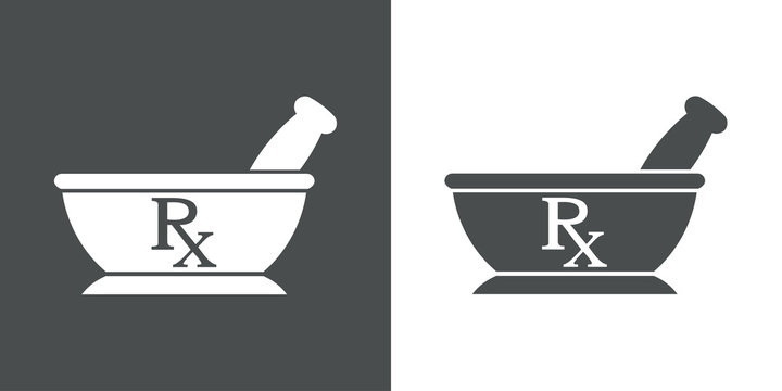 Icono plano mortero con RX gris y blanco