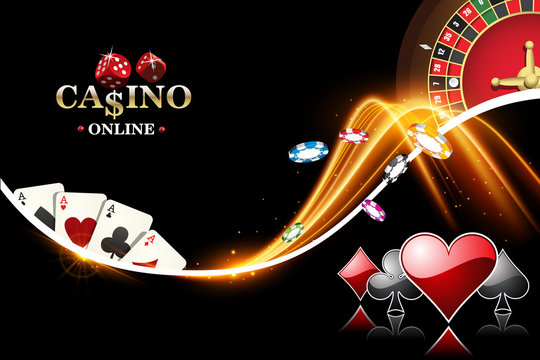 Design casino banner with roulette, poker chips, playing cards. Vector the wheel fortune in casino