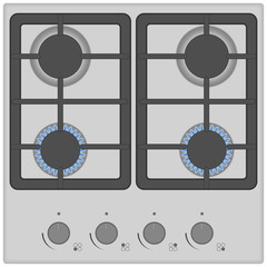 Gas stove isolated on white background. Top view illustration.