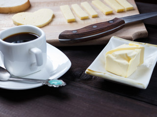 morning breakfast with coffee and some cheese