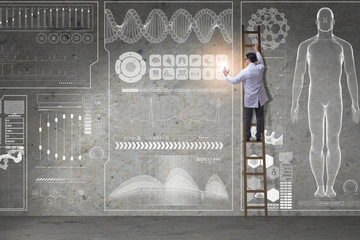 Male doctor climbing ladder in medical concept