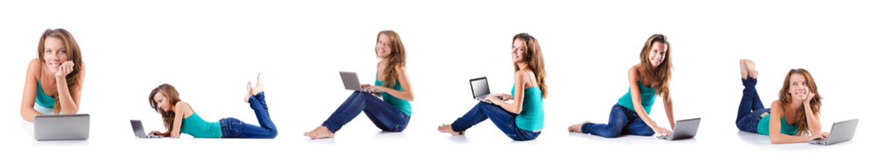 Naklejka premium Young woman working on laptop