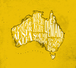 Map Australia vintage yellow