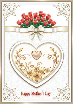 Mother's Day card with heart and flowers