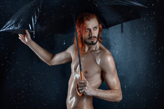 Handsome and wet man with lascivious eyes.