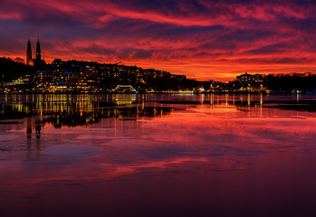 Fototapeta premium Amazing sunset over the city of Stockholm.