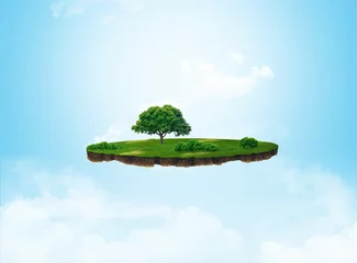 Foto op Canvas 3d illustration of a soil slice, green meadow with trees isolated on light background  © Hadi