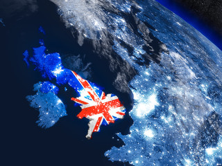 United Kingdom with embedded flag from space