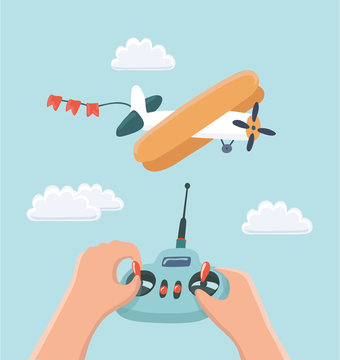 RC Plane And Radio Remote Control, Vector Illustration
