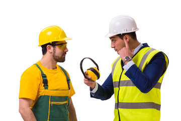 Two workers isolated on the white background