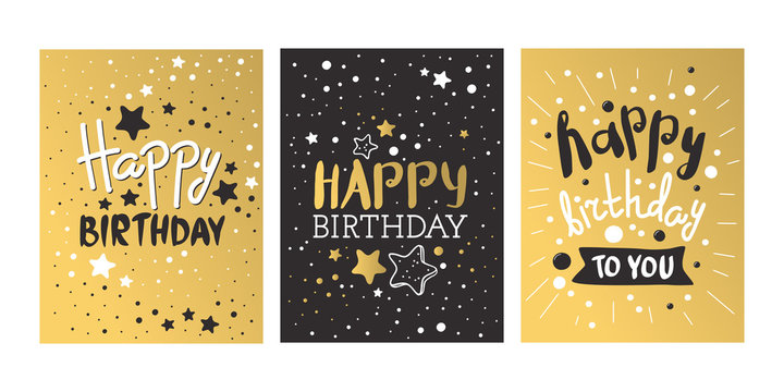 Beautiful birthday invitation card design gold and black colors vector greeting decoration.