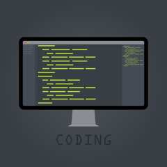Web developer code, Computer screen. Vector illustration.