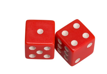Two dice showing one and four