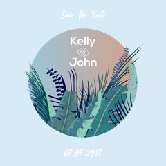 Trendy Summer Tropical Leaves Vector Design. Wedding invintation template. Vector illustration