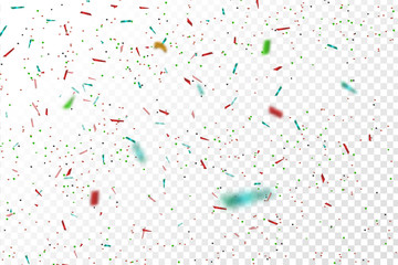 Vector realistic colorful confetti on the transparent background. Concept of happy birthday, party and holidays. - obrazy, fototapety, plakaty