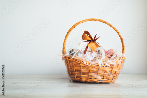 gift basket on grey background