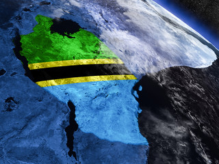 Tanzania with embedded flag from space