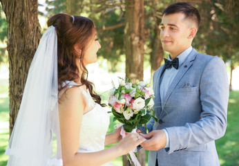 Bride and groom on wedding day