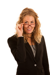 young business woman with eye glasses isolated over white background