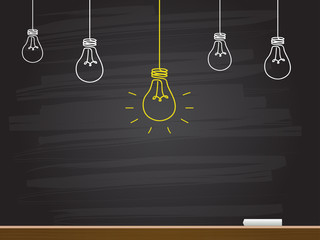Chalk hand drawing with light bulb. Vector illustration.