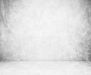 Empty gray cement room in perspective view, grunge background, vintage style, interior design, product display montage