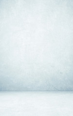Empty blue cement room in perspective view, grunge background, vintage style, interior design, product display montage