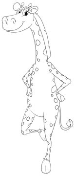 Doodle animal outline of giraffe standing