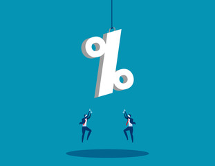 A businessman reaching for percentage sign. Concept business success illustration. Vector flat.