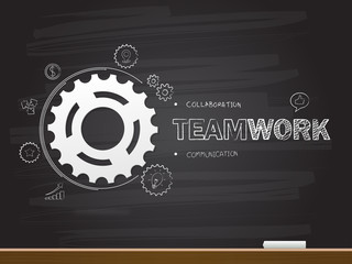 Chalk hand drawing with teamwork word. Vector illustration.