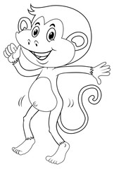 Doodle animal outline of happy monkey