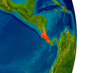 Costa Rica on model of planet Earth