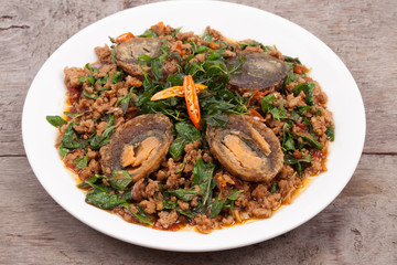 Preserving Duck  with stir-fried pork and basi