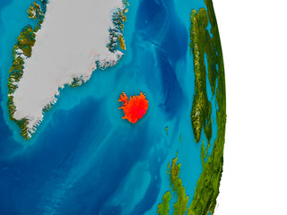 Iceland on model of planet Earth