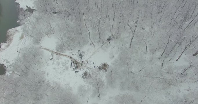 Ural forest, rock, mountain and river. Aerial view