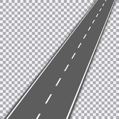 Straight road with white markings. Vector illustration