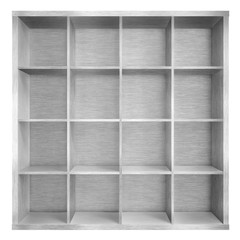 Empty metal square bookshelf or bookcase 3d illustration