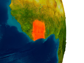 Ivory Coast on model of planet Earth