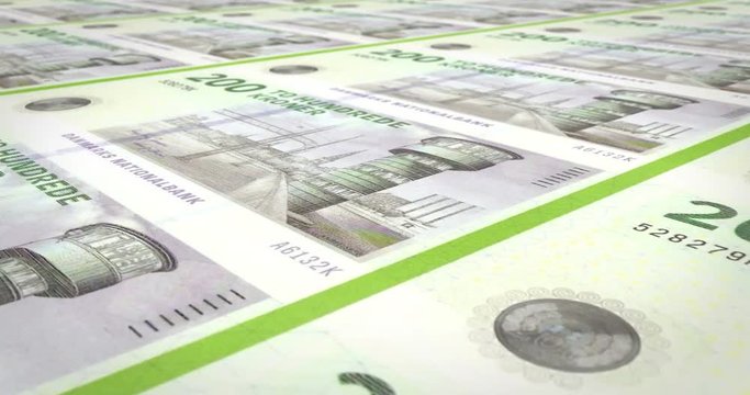 Banknotes of two hundred danish krones of Denmark, cash money, loop