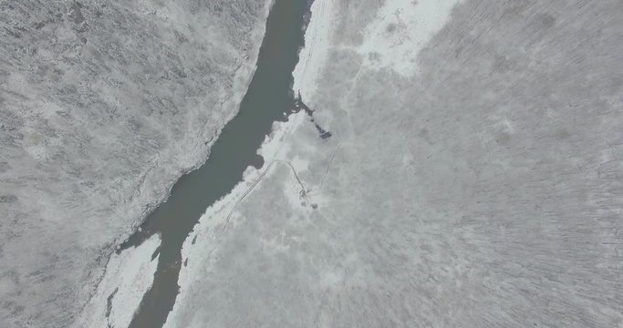 Ural forest, rock, mountain and river. Aerial view