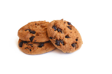 Chocolate chip cookie on white background