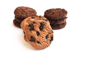 Chocolate chip cookies isolated on white background. Sweet biscuits. Homemade pastry.