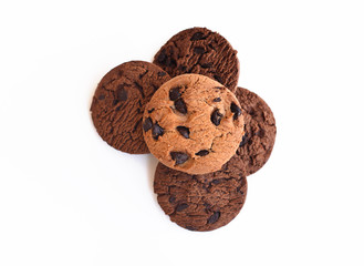 Chocolate homemade pastry cookies isolated on white background