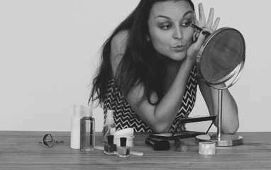 Woman Make Up Cosmetic Mirror Studio Portrait