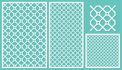Set decorative panels-laser cutting. Square diagonal geometric pattern allover. The ratio 2:3, 1:2, 1:1, seamless. Vector illustration.