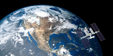 Extremely detailed and realistic high resolution 3D image of ISS - international space station orbiting Earth. Shot from outer space. Elements of this image are furnished by NASA. © Sasa Kadrijevic