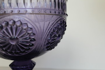 Purple Translucent Etched Glass Candy Dish